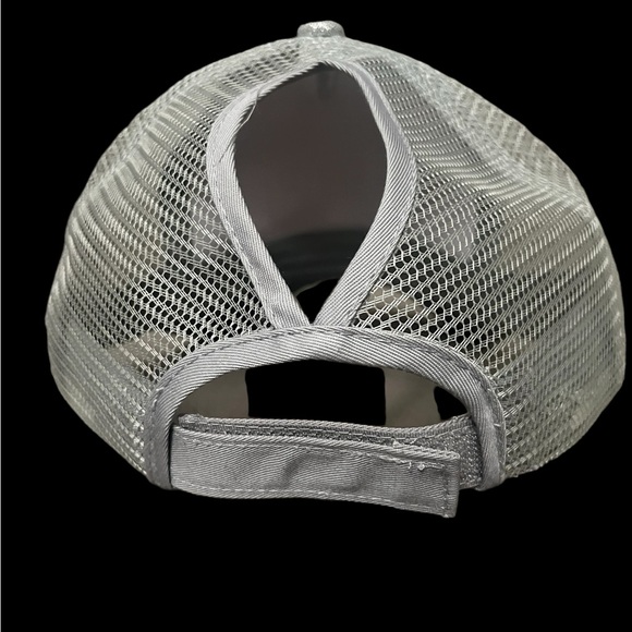 Glitter Ponytail Baseball Cap Silver Mesh High Bun Trucker Hat Adjustable - Picture 8 of 13